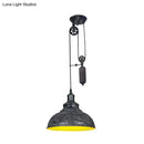 GobekUsa Rustic Industrial Dome Pendant Lamp with Pulley - 1 Light Metal Fixture in Brown/Grey for Living Room Lighting