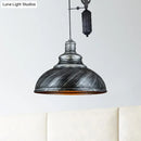 GobekUsa Rustic Industrial Dome Pendant Lamp with Pulley - 1 Light Metal Fixture in Brown/Grey for Living Room Lighting