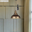 GobekUsa Rustic Industrial Dome Pendant Lamp with Pulley - 1 Light Metal Fixture in Brown/Grey for Living Room Lighting