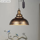 GobekUsa Rustic Industrial Dome Pendant Lamp with Pulley - 1 Light Metal Fixture in Brown/Grey for Living Room Lighting
