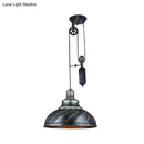 GobekUsa Rustic Industrial Dome Pendant Lamp with Pulley - 1 Light Metal Fixture in Brown/Grey for Living Room Lighting