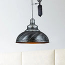 GobekUsa Rustic Industrial Dome Pendant Lamp with Pulley - 1 Light Metal Fixture in Brown/Grey for Living Room Lighting