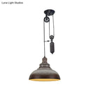 GobekUsa Rustic Industrial Dome Pendant Lamp with Pulley - 1 Light Metal Fixture in Brown/Grey for Living Room Lighting