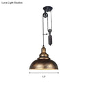 GobekUsa Rustic Industrial Dome Pendant Lamp with Pulley - 1 Light Metal Fixture in Brown/Grey for Living Room Lighting