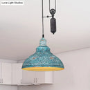GobekUsa Rustic Industrial Dome Pendant Lamp with Pulley - 1 Light Metal Fixture in Brown/Grey for Living Room Lighting