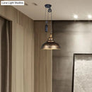 GobekUsa Rustic Industrial Dome Pendant Lamp with Pulley - 1 Light Metal Fixture in Brown/Grey for Living Room Lighting