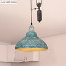 GobekUsa Rustic Industrial Dome Pendant Lamp with Pulley - 1 Light Metal Fixture in Brown/Grey for Living Room Lighting