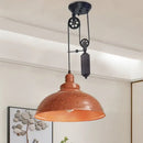 GobekUsa Rustic Industrial Dome Pendant Lamp with Pulley - 1 Light Metal Fixture in Brown/Grey for Living Room Lighting