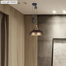 GobekUsa Rustic Industrial Dome Pendant Lamp with Pulley - 1 Light Metal Fixture in Brown/Grey for Living Room Lighting