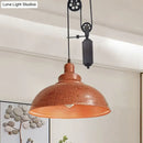 GobekUsa Rustic Industrial Dome Pendant Lamp with Pulley - 1 Light Metal Fixture in Brown/Grey for Living Room Lighting