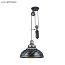 GobekUsa Rustic Industrial Dome Pendant Lamp with Pulley - 1 Light Metal Fixture in Brown/Grey for Living Room Lighting
