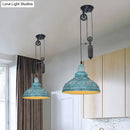 GobekUsa Rustic Industrial Dome Pendant Lamp with Pulley - 1 Light Metal Fixture in Brown/Grey for Living Room Lighting