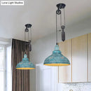 GobekUsa Rustic Industrial Dome Pendant Lamp with Pulley - 1 Light Metal Fixture in Brown/Grey for Living Room Lighting