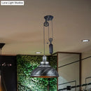 GobekUsa Rustic Industrial Dome Pendant Lamp with Pulley - 1 Light Metal Fixture in Brown/Grey for Living Room Lighting