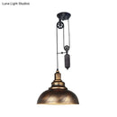 GobekUsa Rustic Industrial Dome Pendant Lamp with Pulley - 1 Light Metal Fixture in Brown/Grey for Living Room Lighting