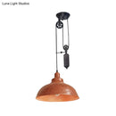 GobekUsa Rustic Industrial Dome Pendant Lamp with Pulley - 1 Light Metal Fixture in Brown/Grey for Living Room Lighting