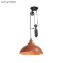GobekUsa Rustic Industrial Dome Pendant Lamp with Pulley - 1 Light Metal Fixture in Brown/Grey for Living Room Lighting