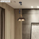 GobekUsa Rustic Industrial Dome Pendant Lamp with Pulley - 1 Light Metal Fixture in Brown/Grey for Living Room Lighting