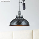 GobekUsa Rustic Industrial Dome Pendant Lamp with Pulley - 1 Light Metal Fixture in Brown/Grey for Living Room Lighting