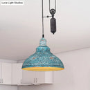GobekUsa Rustic Industrial Dome Pendant Lamp with Pulley - 1 Light Metal Fixture in Brown/Grey for Living Room Lighting