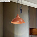 GobekUsa Rustic Industrial Dome Pendant Lamp with Pulley - 1 Light Metal Fixture in Brown/Grey for Living Room Lighting