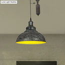 GobekUsa Rustic Industrial Dome Pendant Lamp with Pulley - 1 Light Metal Fixture in Brown/Grey for Living Room Lighting