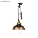 GobekUsa Rustic Industrial Dome Pendant Lamp with Pulley - 1 Light Metal Fixture in Brown/Grey for Living Room Lighting