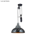 GobekUsa Rustic Industrial Dome Pendant Lamp with Pulley - 1 Light Metal Fixture in Brown/Grey for Living Room Lighting
