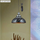 GobekUsa Rustic Industrial Dome Pendant Lamp with Pulley - 1 Light Metal Fixture in Brown/Grey for Living Room Lighting
