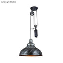 GobekUsa Rustic Industrial Dome Pendant Lamp with Pulley - 1 Light Metal Fixture in Brown/Grey for Living Room Lighting