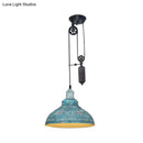 GobekUsa Rustic Industrial Dome Pendant Lamp with Pulley - 1 Light Metal Fixture in Brown/Grey for Living Room Lighting