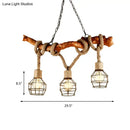 GobekUsa Rustic Metal and Rope Beige Island Pendant Light with 3 Lights and Globe Cage