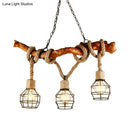 GobekUsa Rustic Metal and Rope Beige Island Pendant Light with 3 Lights and Globe Cage