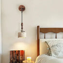 GobekUsa Copper Wood LED Wall Sconce Yellow Travertine Stone Bedside Light