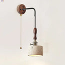 GobekUsa Copper Wood LED Wall Sconce Yellow Travertine Stone Bedside Light