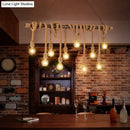 GobekUsa Farmhouse Exposed Bulb Pendant Light with Wood Hemp Rope - Ideal for Restaurants