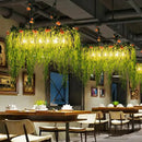 GobekUsa Rustic Iron Hanging Pendant Light Fixture for Restaurants - Rectangular Design with Island Charm and Decorative Fake Plant