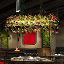GobekUsa Rustic Iron Hanging Pendant Light Fixture for Restaurants - Rectangular Design with Island Charm and Decorative Fake Plant