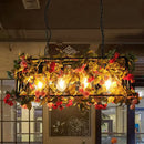 GobekUsa Rustic Iron Hanging Pendant Light Fixture for Restaurants - Rectangular Design with Island Charm and Decorative Fake Plant