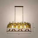 GobekUsa Rustic Island Ceiling Light with Cast Iron Birdcage Fixture, Bird & Leaf Deco