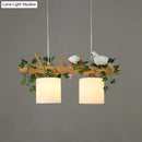 GobekUsa Ivory Glass Wood Island Pendant - Industrial Style with Maple/Green Leaf and Bird Décor - 2/3 Bulbs