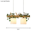 GobekUsa Ivory Glass Wood Island Pendant - Industrial Style with Maple/Green Leaf and Bird Décor - 2/3 Bulbs