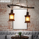 GobekUsa Rustic Kerosene Island Lamp: 2 Lights, Clear Glass, Antique Brass Finish - Perfect for Coffee Shop Lighting