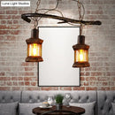 GobekUsa Rustic Kerosene Island Lamp: 2 Lights, Clear Glass, Antique Brass Finish - Perfect for Coffee Shop Lighting