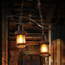GobekUsa Rustic Kerosene Island Lamp: 2 Lights, Clear Glass, Antique Brass Finish - Perfect for Coffee Shop Lighting