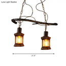 GobekUsa Rustic Kerosene Island Lamp: 2 Lights, Clear Glass, Antique Brass Finish - Perfect for Coffee Shop Lighting