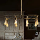 GobekUsa Rustic Kitchen Island Pendant Light with Aged Brass Finish and 8 Water Pipe Wrought Iron Lights