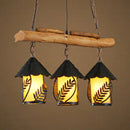 GobekUsa Rustic 3-Head Pendant Lamp with Leaf Design and Wooden Beam - Lantern Island Lighting