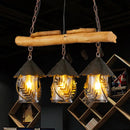 GobekUsa Rustic 3-Head Pendant Lamp with Leaf Design and Wooden Beam - Lantern Island Lighting