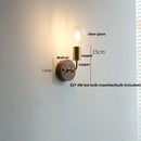 GobekUsa LED Walnut Wood Wall Light Fixture Clear Glass Sconce Bedside Lamp
